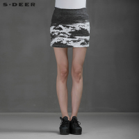 sdeer圣迪奥女装灰白抽象墨意印染包身短裙