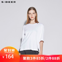 sdeer 圣迪奥 女装简约圆领燕尾款休闲五分袖上衣