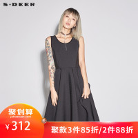 sdeer圣迪奥2019新款女夏装肌理拼接高腰A版背心连衣裙