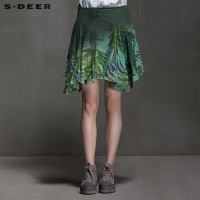 sdeer圣迪奥女装秋雨林印花不规则摆短裙