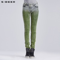 sdeer圣迪奥女装做旧水洗绿调印染长裤