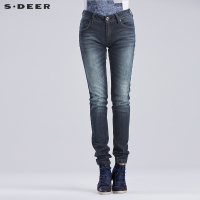 sdeer圣迪奥2018夏装女装休闲水洗磨白小脚裤牛仔长裤