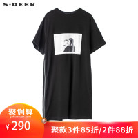sdeer圣迪奥酷感前卫撞色印花图案侧边拉链装饰连衣裙