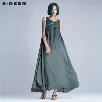 sdeer圣迪奥女民族风绣花无袖孕妇连衣裙