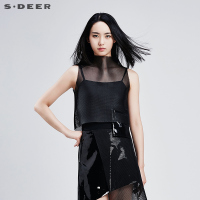 sdeer 圣迪奥女夏装酷帅街头眼拼接无袖露脐无袖衬衫