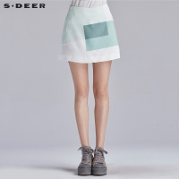 sdeer圣迪奥女清冷色调几何深浅印花半身裙