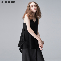 sdeer圣迪奥2018夏装纯色V领阔摆层次A字针织背心马夹女