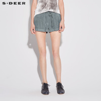 sdeer圣迪奥夏装简约纯色光泽抽绳休闲热裤直筒松紧短裤