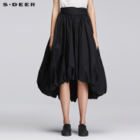 sdeer圣迪奥2018夏装优雅哥特圆弧阔摆腰带花苞裙长裙女