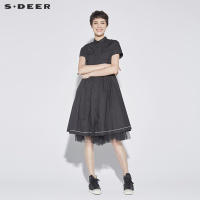 sdeer圣迪奥女装时尚字母层次纱拼接大摆衬衫连衣裙