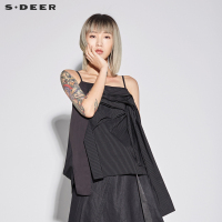sdeer圣迪奥2018新款女装夏装飘带拼接条纹开衩吊带衫