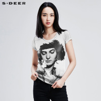 sdeer圣迪奥女装夏装趣味人物印花短袖T恤