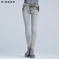 sdeer圣迪奥做旧扎染磨白休闲小脚牛仔长裤