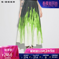 sdeer圣迪奥女装自然凉爽绿调渐变晕染阔摆半身长裙