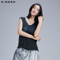 sdeer圣迪奥蓝黑晕染宽松圆摆上衣