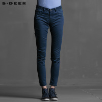 sdeer圣迪奥女装夏装简约纯色修身女小脚长裤