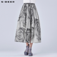 sdeer圣迪奥清逸写意水墨印花半身长裙