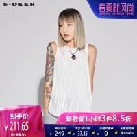 sdeer圣迪奥唯美素白肌理感开衩摆无袖女士上衣