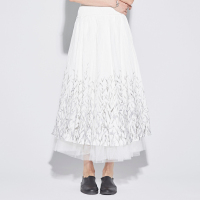 sdeer圣迪奥女素雅水墨竹叶印花百褶长裙