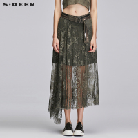 sdeer圣迪奥2018夏装女飘逸绣花纱半透双层长款半身裙