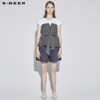 sdeer圣迪奥2018夏甜美感拼接假两件短袖上衣
