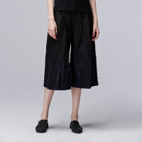 sdeer圣迪奥2018夏装抽丝毛边高腰线条拼接阔腿七分裤