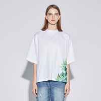 sdeer圣迪奥女装休闲打底衫素雅绿调印花开衩摆短袖衬衫