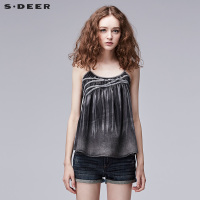 sdeer圣迪奥2018夏装沉静晕染松紧细褶磨白A字短款吊带