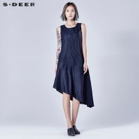 sdeer圣迪奥女装肌理折痕挺括压褶连衣裙S16281215
