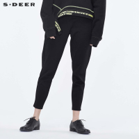 sdeer圣迪奥春装2019款女纯黑简约个性贴袋装饰直筒裤子