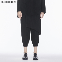 sdeer圣迪奥2019春装新款英伦黑灰条纹搭片小脚裤长裤S18380864