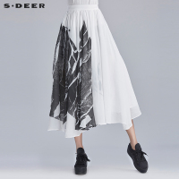 sdeer圣迪奥女装夏装文艺水墨印染雪纺大摆裙半身裙长裙