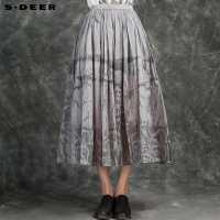 sdeer圣迪奥2018秋装A字裙抽象印花中长款半身裙长裙女
