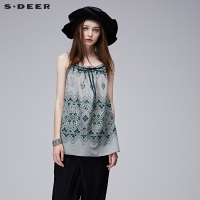 sdeer圣迪奥女装绿调数码印花系带宽松A廓吊带S17281533