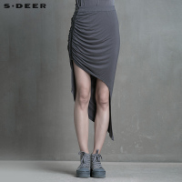 sdeer圣迪奥2017秋装堆叠斜摆设计气质长裙S15181177