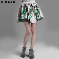 sdeer圣迪奥女2017秋装油画纱拼接蓬松双层半身裙短裙S15181301