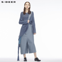 sdeer圣迪奥简约趣味纽扣飘带创意单边背带裤