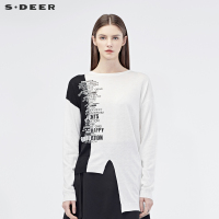 sdeer圣迪奥2019春装新款圆领字母印花不规则摆针织衫S19183509