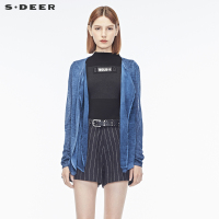 sdeer圣迪奥蓝调双层开襟设计简约时尚女式针织衫S18183517