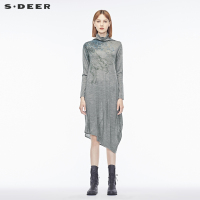 sdeer 圣迪奥 女装抽象写意印花中高领长袖针织T恤S16480249