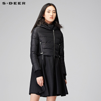 sdeer圣迪奥女装冬装新款中长款连帽毛领棉服棉衣S15481924