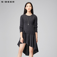 sdeer圣迪奥女2018冬装内敛灰调凸绣针织两件套连衣裙S15481231