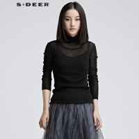 sdeer圣迪奥女装修身高领毛衣针织衫黑色毛衫打底衫S16483586