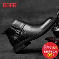 邦楚仕高帮休闲皮鞋男鞋英伦商务皮靴潮真皮百搭中帮保暖加绒棉鞋子