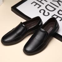 邦楚仕正品牌男士休闲皮鞋特大码45真皮男鞋46韩版套脚黑色商务