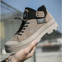 邦楚仕秋冬季男士潮流高帮板鞋保暖加绒棉鞋男真皮中帮皮靴马