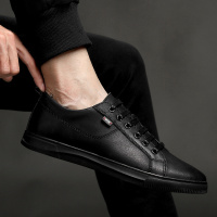 秋季男士休闲皮鞋真皮软面皮2018新款鞋子男韩版百搭潮流全黑男鞋