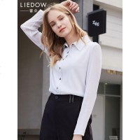 LIEDOW/蕾朵春季衬衣女简约清新韩版立领长袖宽松纯色气质衬衣