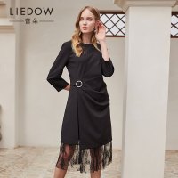 LIEDOW/蕾朵2019春夏新款赫本风连衣裙仙女超仙 甜美中黑色长裙