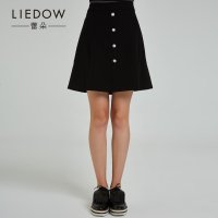 LIEDOW/蕾朵2018秋冬装韩版黑色裙子A字裙中长款纽扣流行鱼尾裙女